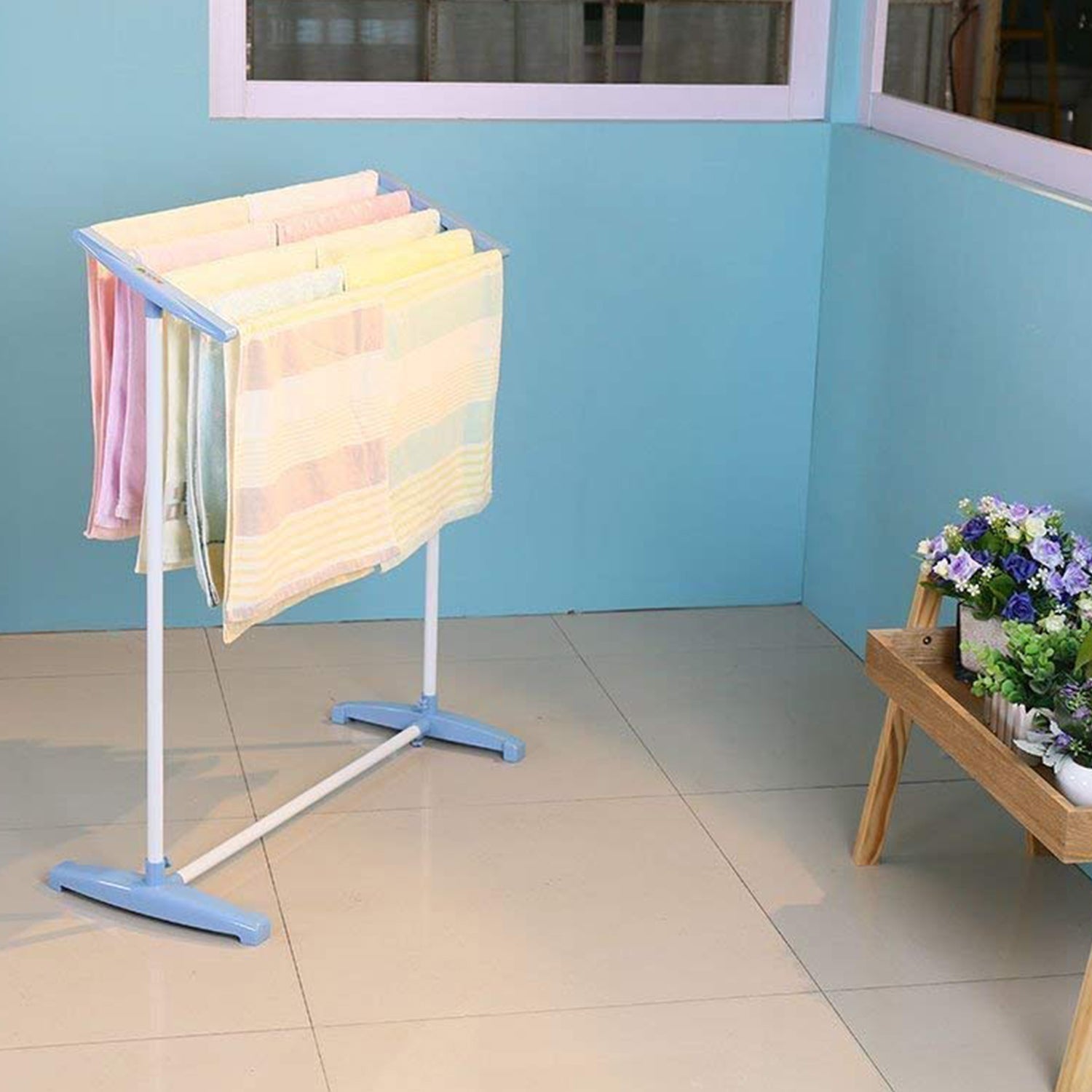 8724 Multi-Functional Single Tier Mobile Towel Foldable Rack for Cloth and Towel / Stainless Steel and Plastic Made Mobile Towel and Cloth Rack Holder Indoor / Outdoor Standing Movable Cloth Dryer Rack, Balcony Cloth Drying Stand 8724 Multi-Functional Single Tier Mobile Towel Foldable Rack for Cloth and Towel / Stainless Steel and Plastic Made Mobile Towel and Cloth Rack Holder Indoor / Outdoor Standing Movable Cloth Dryer Rack, Balcony Cloth Drying Stand